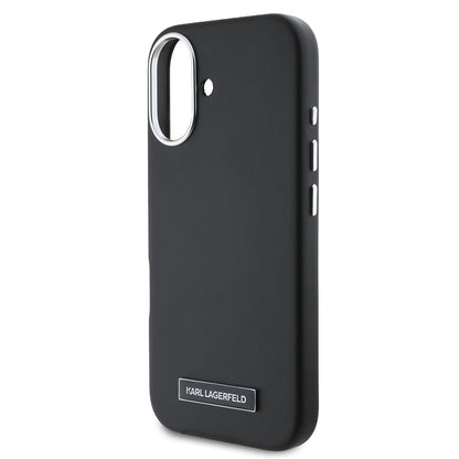 Étui MagSafe pour Apple iPhone 16 Plus, Karl Lagerfeld, Plaque Métallique FW, Noir
