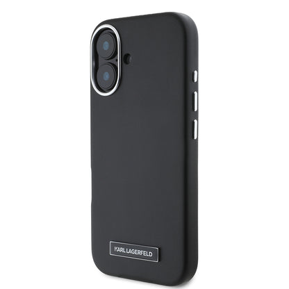 Étui MagSafe pour Apple iPhone 16 Plus, Karl Lagerfeld, Plaque Métallique FW, Noir