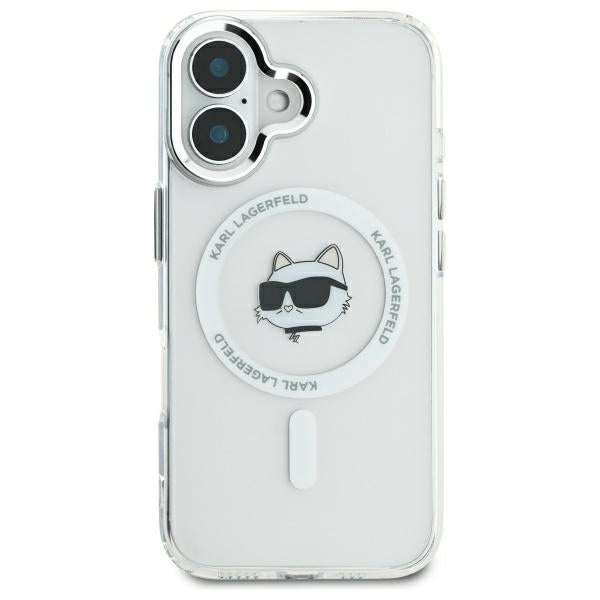 Coque MagSafe pour Apple iPhone 16 Plus, Karl Lagerfeld, IML Metal Choupette's Head, Blanche