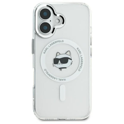 Coque MagSafe pour Apple iPhone 16 Plus, Karl Lagerfeld, IML Metal Choupette's Head, Blanche