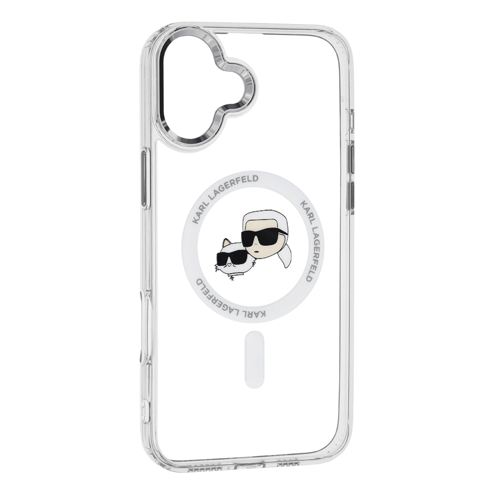 Coque MagSafe pour Apple iPhone 16 Plus, Karl Lagerfeld, IML Metal Karl & Choupette's Heads, Blanche