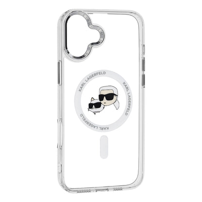 Coque MagSafe pour Apple iPhone 16 Plus, Karl Lagerfeld, IML Metal Karl & Choupette's Heads, Blanche
