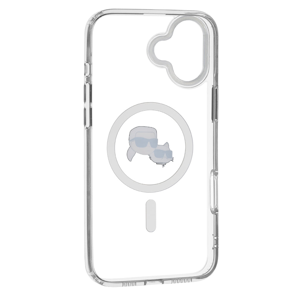 Coque MagSafe pour Apple iPhone 16 Plus, Karl Lagerfeld, IML Metal Karl & Choupette's Heads, Blanche