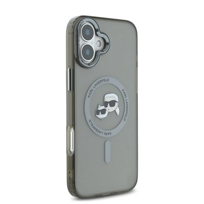 Housse MagSafe pour Apple iPhone 16 Plus, Karl Lagerfeld, IML Metal Karl & Choupette's Heads, Noire