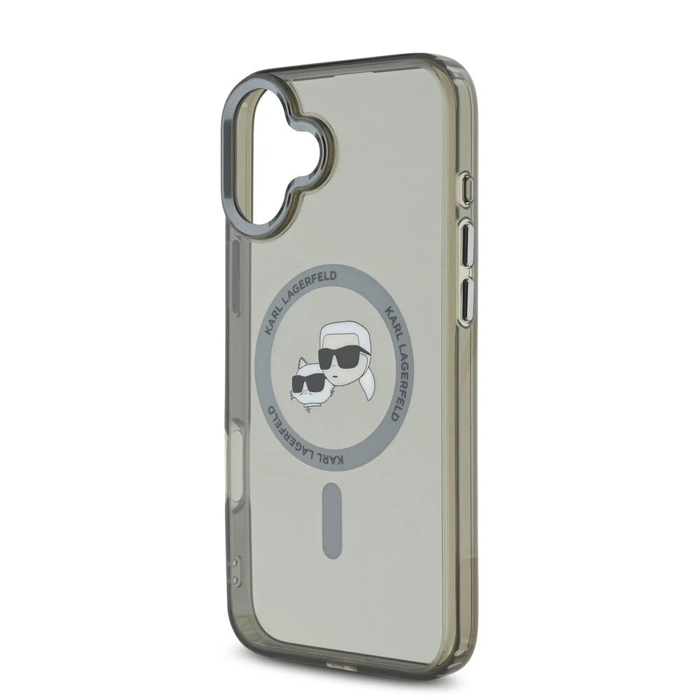 Housse MagSafe pour Apple iPhone 16 Plus, Karl Lagerfeld, IML Metal Karl & Choupette's Heads, Noire