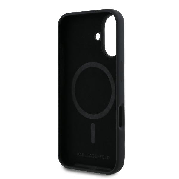 Coque MagSafe pour Apple iPhone 16 Plus, Karl Lagerfeld, Anneau en Silicone Karl & Choupette, Noire