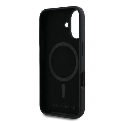 Coque MagSafe pour Apple iPhone 16 Plus, Karl Lagerfeld, Anneau en Silicone Karl & Choupette, Noire
