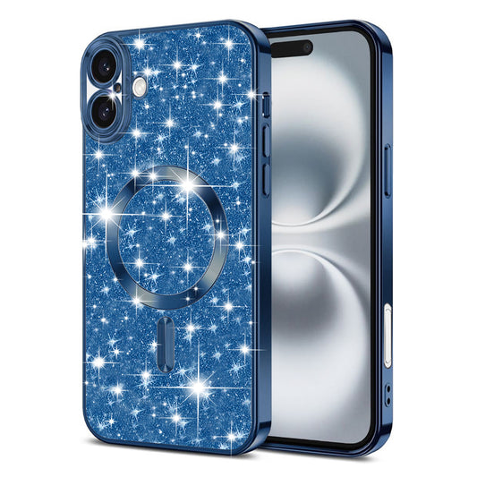 Coque MagSafe pour Apple iPhone 16 Plus, Techsuit, Luxury Glitter, Bleu Foncé