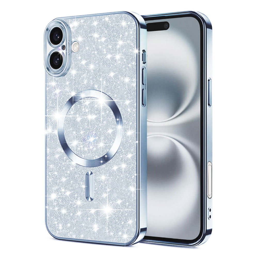 Coque MagSafe pour Apple iPhone 16 Plus, Techsuit, Luxury Glitter, Bleu