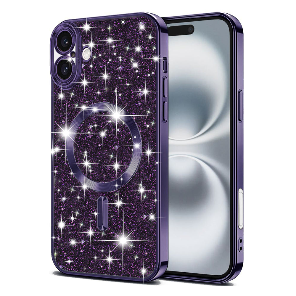 Coque MagSafe pour Apple iPhone 16 Plus, Techsuit, Luxury Glitter, Violet Foncé