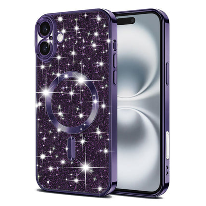 Coque MagSafe pour Apple iPhone 16 Plus, Techsuit, Luxury Glitter, Violet Foncé