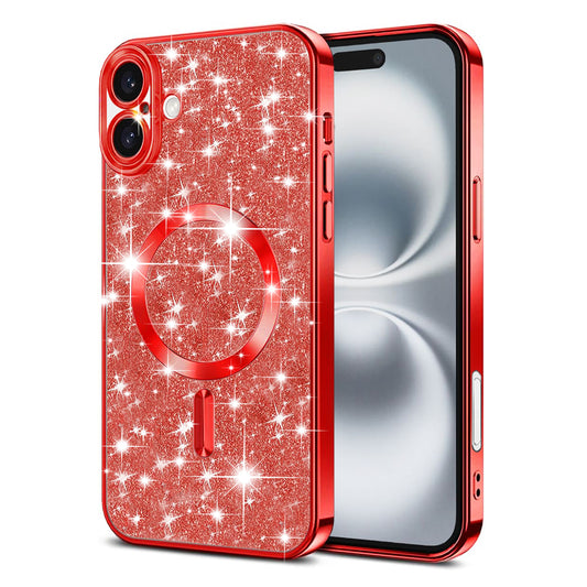 Coque MagSafe pour Apple iPhone 16 Plus, Techsuit, Luxury Glitter, Rouge