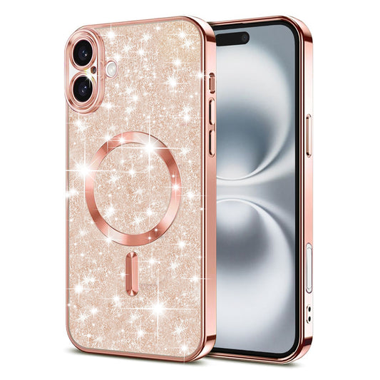 Coque MagSafe pour Apple iPhone 16 Plus, Techsuit, Luxury Glitter, Rose Doré