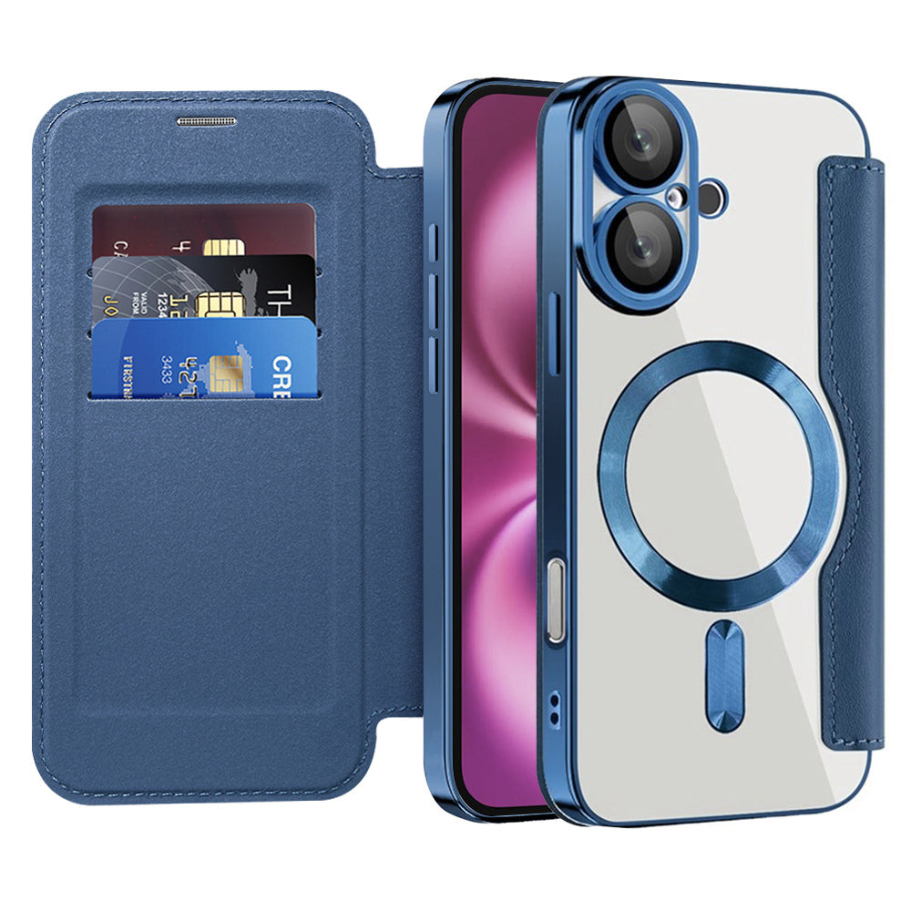 Coque MagSafe pour Apple iPhone 16 Plus, Techsuit, SmartMag Book, Bleue