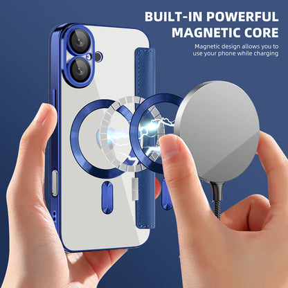 Coque MagSafe pour Apple iPhone 16 Plus, Techsuit, SmartMag Book, Bleue