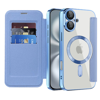 Coque MagSafe pour Apple iPhone 16 Plus, Techsuit, SmartMag Book, Bleu