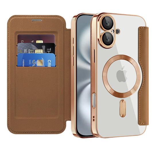 Coque MagSafe pour Apple iPhone 16 Plus, Techsuit, SmartMag Book, Marron