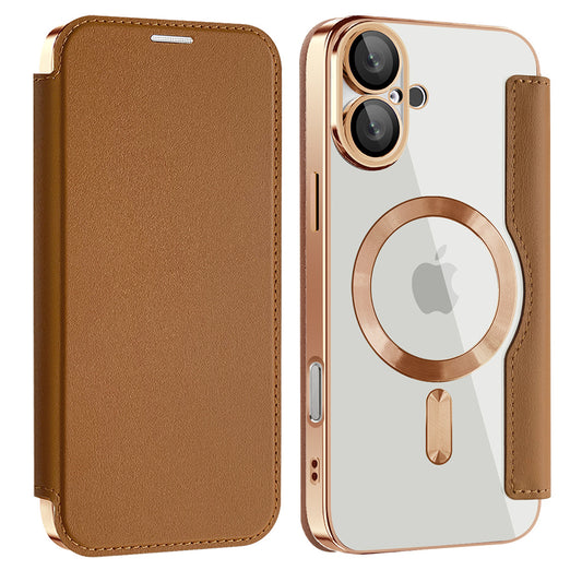 Coque MagSafe pour Apple iPhone 16 Plus, Techsuit, SmartMag Book, Marron
