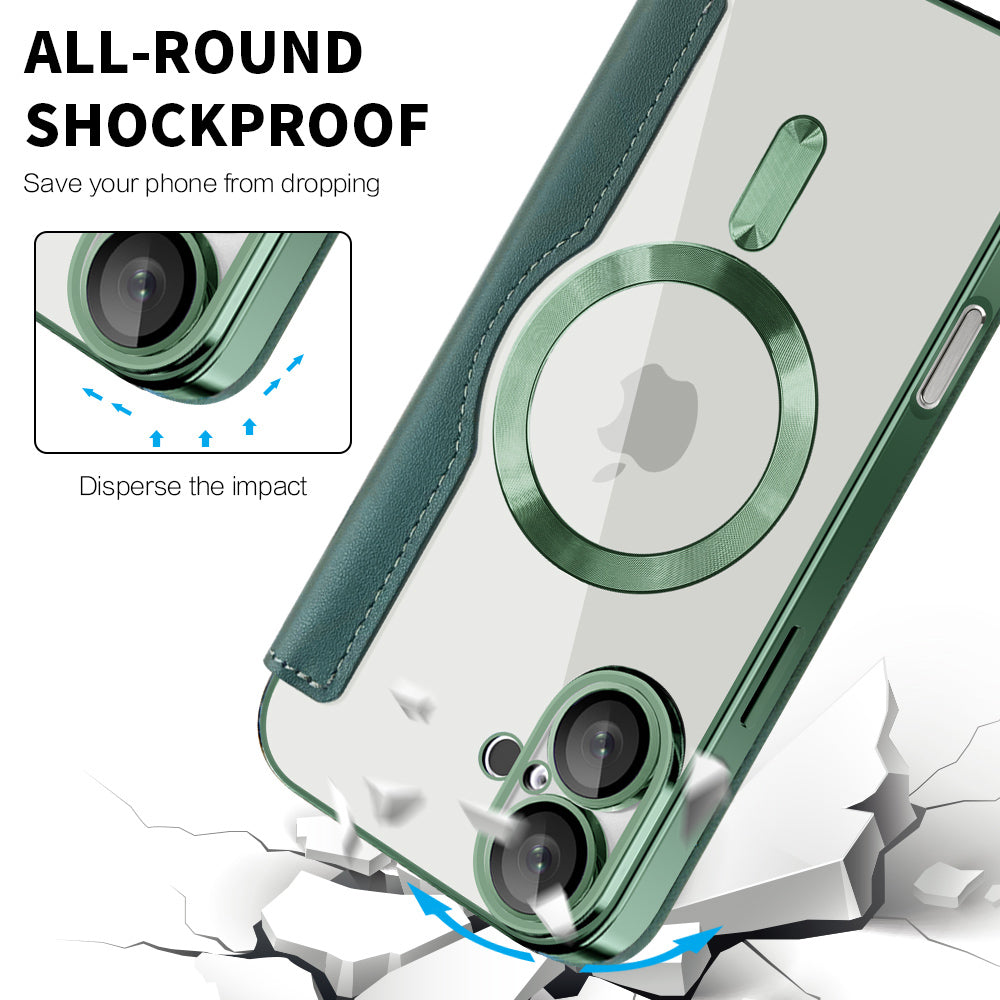 MagSafe Case for Apple iPhone 16 Plus, Techsuit, SmartMag Book, Green