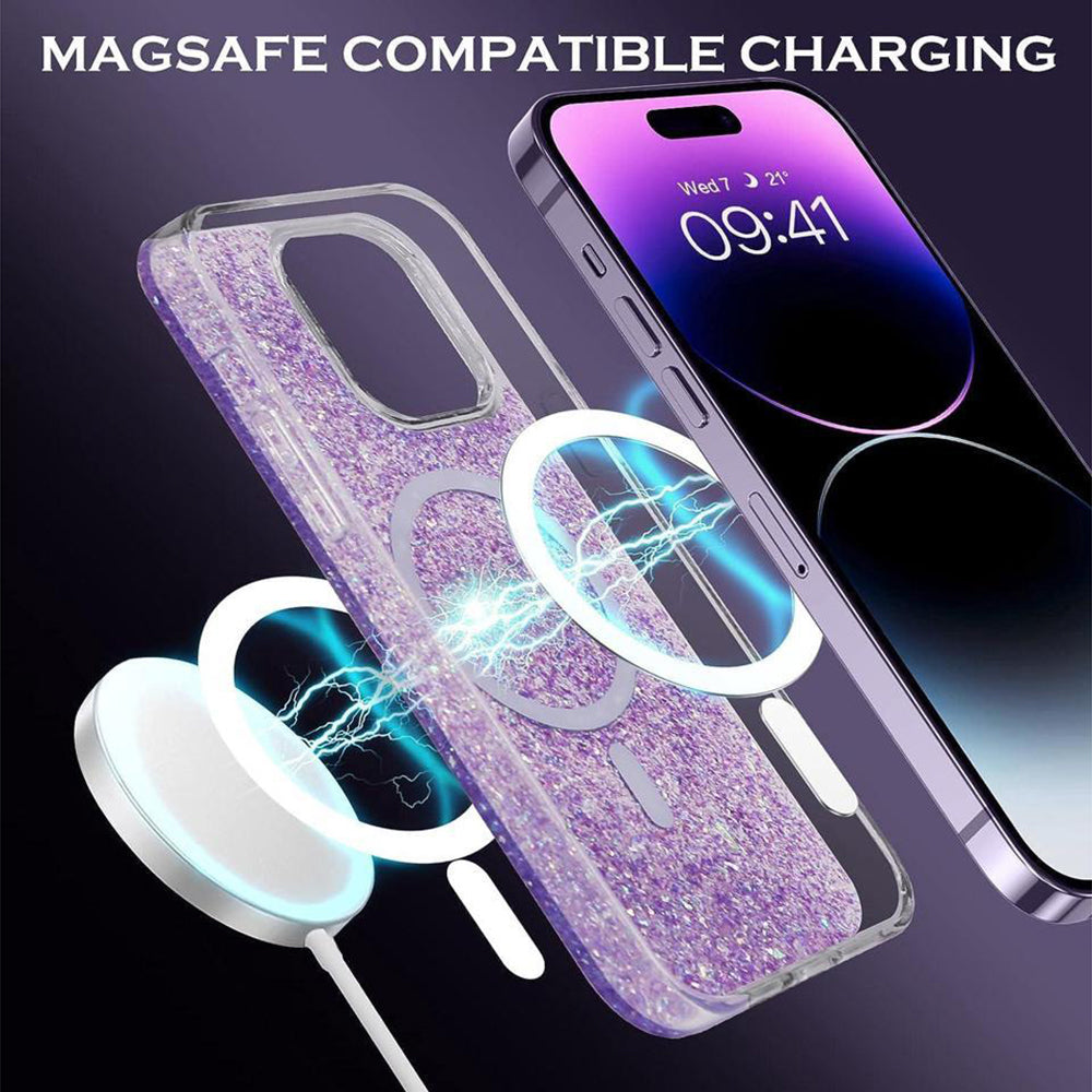 MagSafe Case for Apple iPhone 16 Plus, Techsuit, Sparkly Glitter, Blue