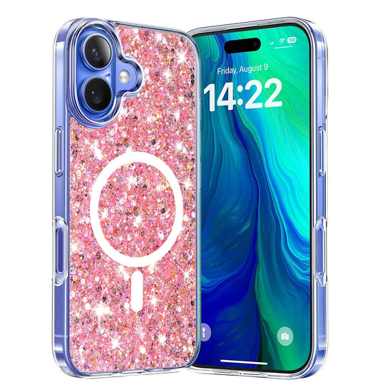 Coque MagSafe pour Apple iPhone 16 Plus, Techsuit, Paillettes Scintillantes, Rose