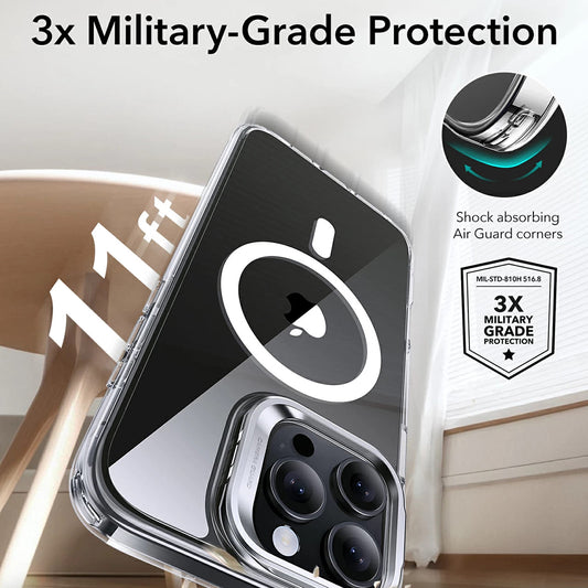 Coque MagSafe pour Apple iPhone 16 Pro, ESR, Classic Hybrid Kickstand, Gris Transparent