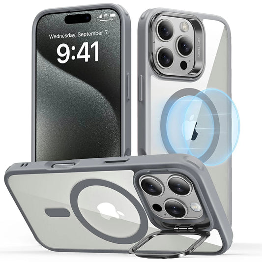 Coque MagSafe pour Apple iPhone 16 Pro, ESR, Classic Hybrid Kickstand, Gris Transparent