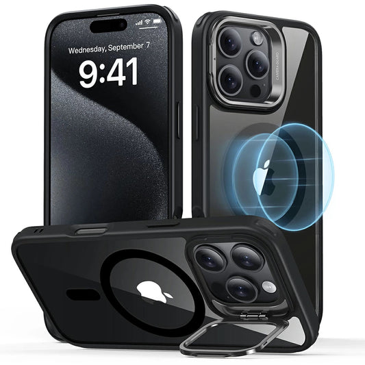 Coque MagSafe pour Apple iPhone 16 Pro, ESR, Classic Hybrid Kickstand, Noire Transparente