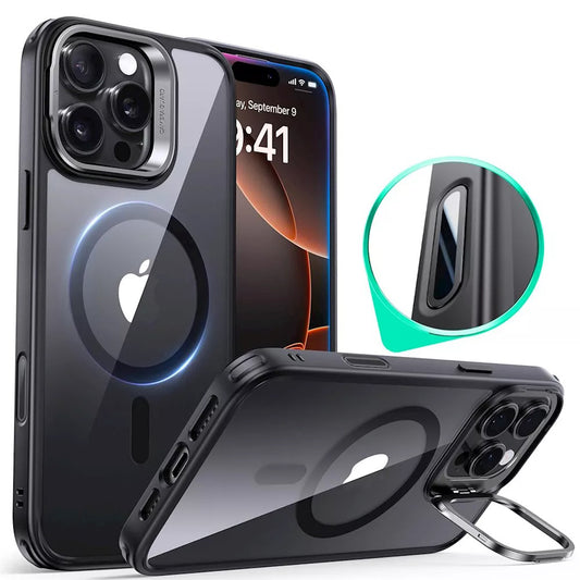 Coque MagSafe pour Apple iPhone 16 Pro, ESR, Classic Hybrid Kickstand Slide, Noire Transparente