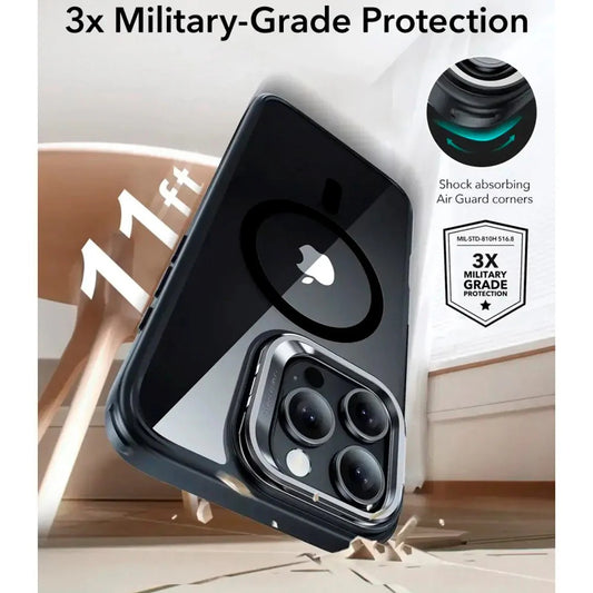 Coque MagSafe pour Apple iPhone 16 Pro, ESR, Classic Hybrid Kickstand Slide, Noire Transparente