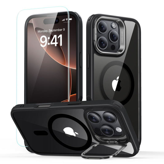 Coque MagSafe pour Apple iPhone 16 Pro, ESR, Classic Hybrid avec Support et Protecteur d'Écran, Noire Transparente
