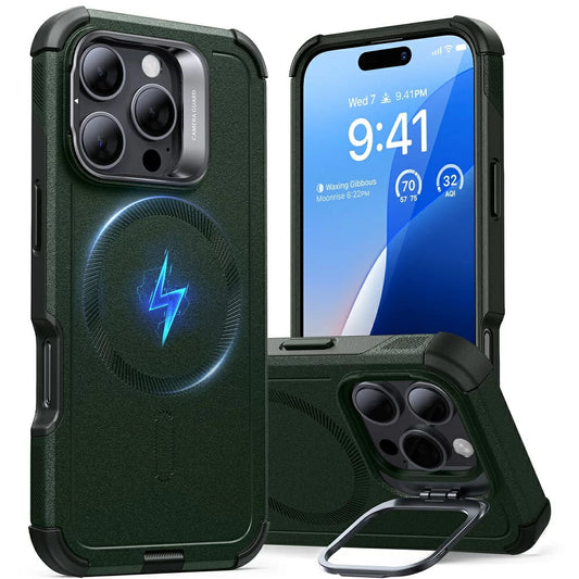 Étui MagSafe pour Apple iPhone 16 Pro, ESR, Cyber Armor Kickstand, Vert