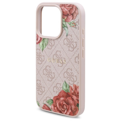 Coque MagSafe pour Apple iPhone 16 Pro, Guess, Imprimé Fleurs 4G, Rose