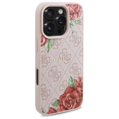 Coque MagSafe pour Apple iPhone 16 Pro, Guess, Imprimé Fleurs 4G, Rose