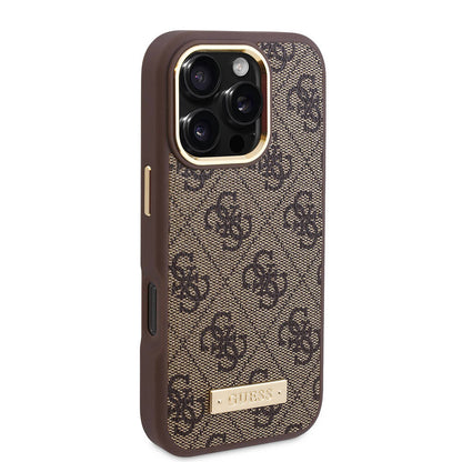 Coque MagSafe pour Apple iPhone 16 Pro, Guess, Plaque Logo 4G, Rose