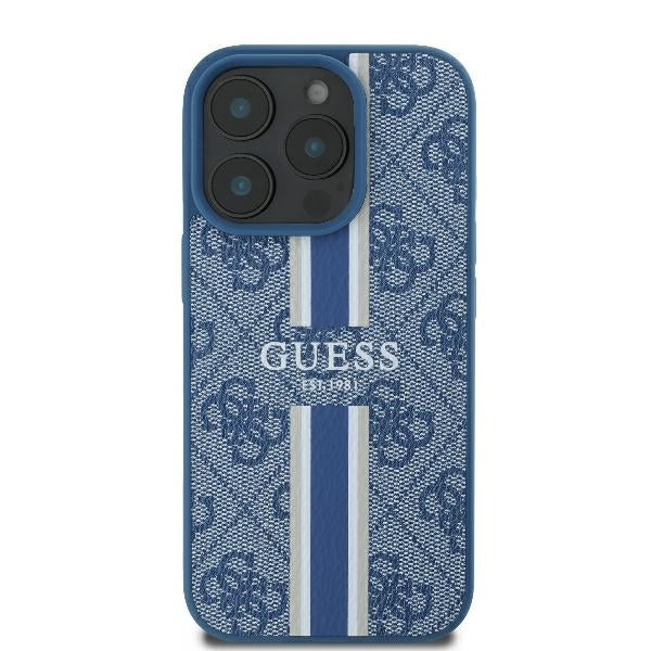 Étui MagSafe pour Apple iPhone 16 Pro, Guess, 4G Printed Stripes, Bleu