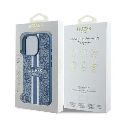 Étui MagSafe pour Apple iPhone 16 Pro, Guess, 4G Printed Stripes, Bleu