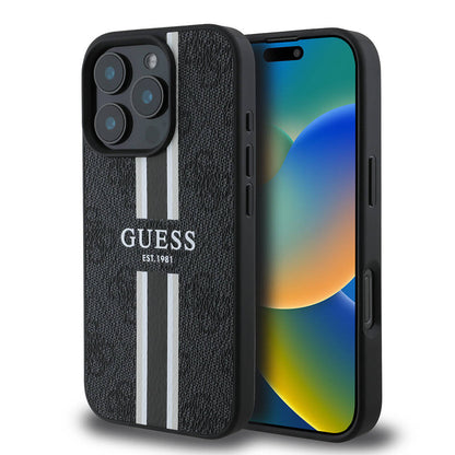 Étui MagSafe pour Apple iPhone 16 Pro, Guess, 4G Printed Stripes, Noir
