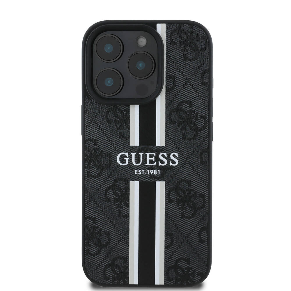 Étui MagSafe pour Apple iPhone 16 Pro, Guess, 4G Printed Stripes, Noir