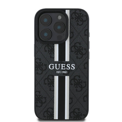 Étui MagSafe pour Apple iPhone 16 Pro, Guess, 4G Printed Stripes, Noir
