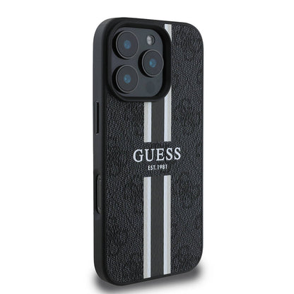 Étui MagSafe pour Apple iPhone 16 Pro, Guess, 4G Printed Stripes, Noir