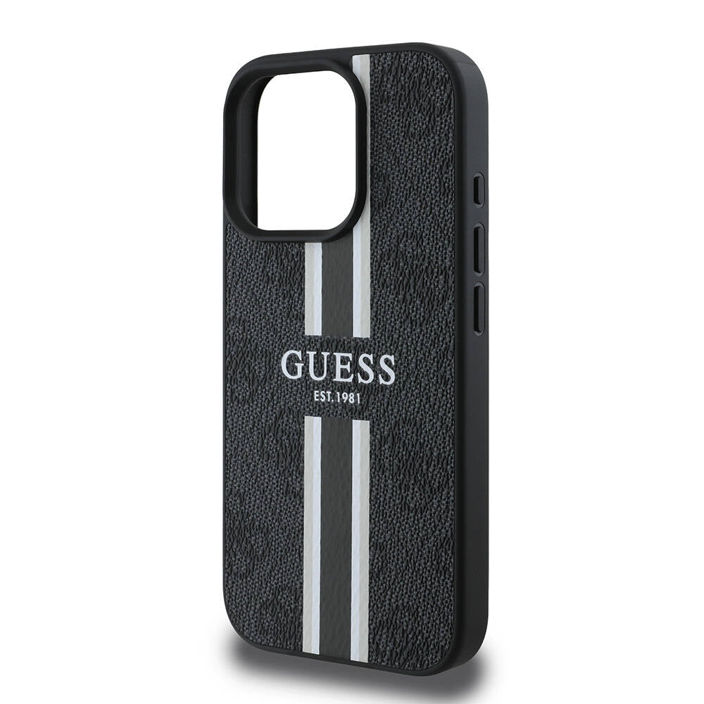 Étui MagSafe pour Apple iPhone 16 Pro, Guess, 4G Printed Stripes, Noir