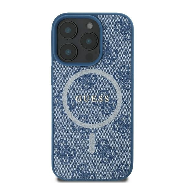 Coque MagSafe pour Apple iPhone 16 Pro, Guess, 4G Ring Classic Logo, Bleue