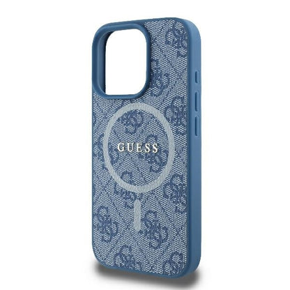 Coque MagSafe pour Apple iPhone 16 Pro, Guess, 4G Ring Classic Logo, Bleue