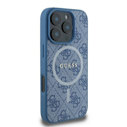 Coque MagSafe pour Apple iPhone 16 Pro, Guess, 4G Ring Classic Logo, Bleue