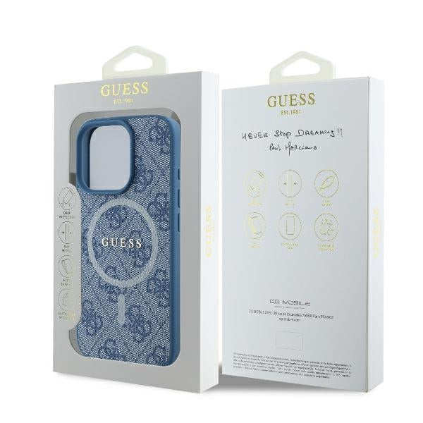Coque MagSafe pour Apple iPhone 16 Pro, Guess, 4G Ring Classic Logo, Bleue