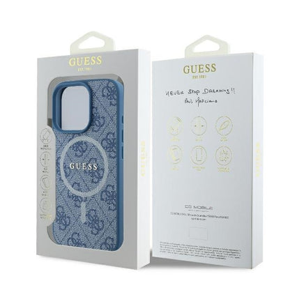 Coque MagSafe pour Apple iPhone 16 Pro, Guess, 4G Ring Classic Logo, Bleue