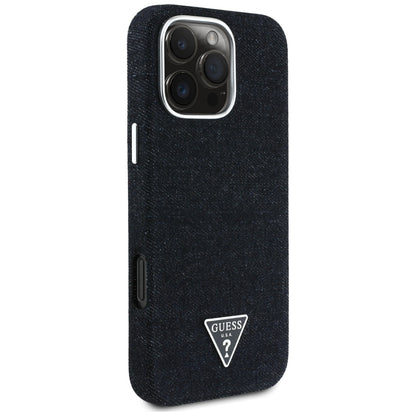Coque MagSafe pour Apple iPhone 16 Pro, Guess, Logo Triangle en Denim, Noire