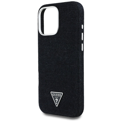Coque MagSafe pour Apple iPhone 16 Pro, Guess, Logo Triangle en Denim, Noire