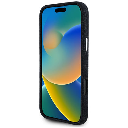 Coque MagSafe pour Apple iPhone 16 Pro, Guess, Logo Triangle en Denim, Noire